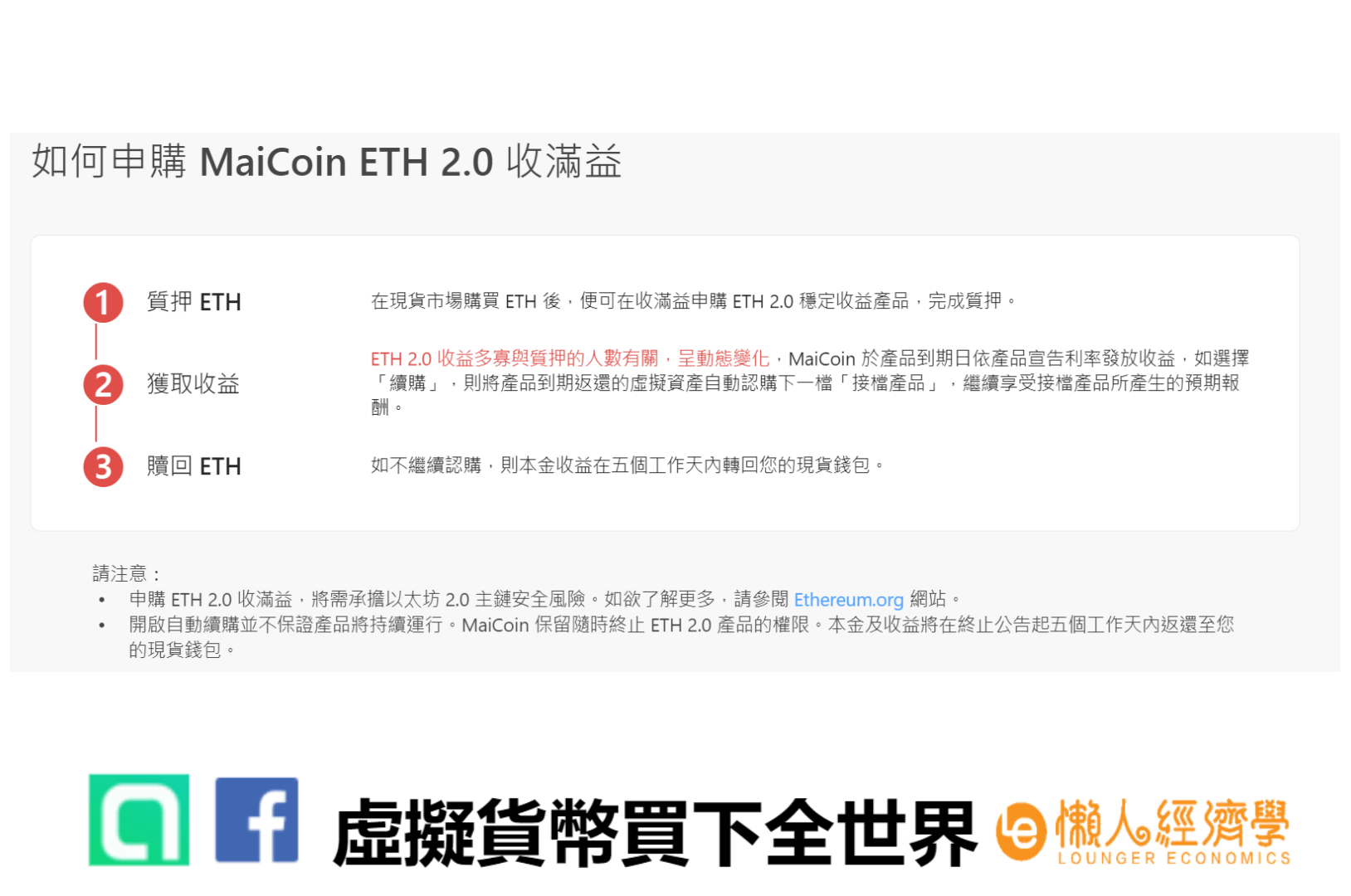 Maicoin ETH 2.0質押申購條件