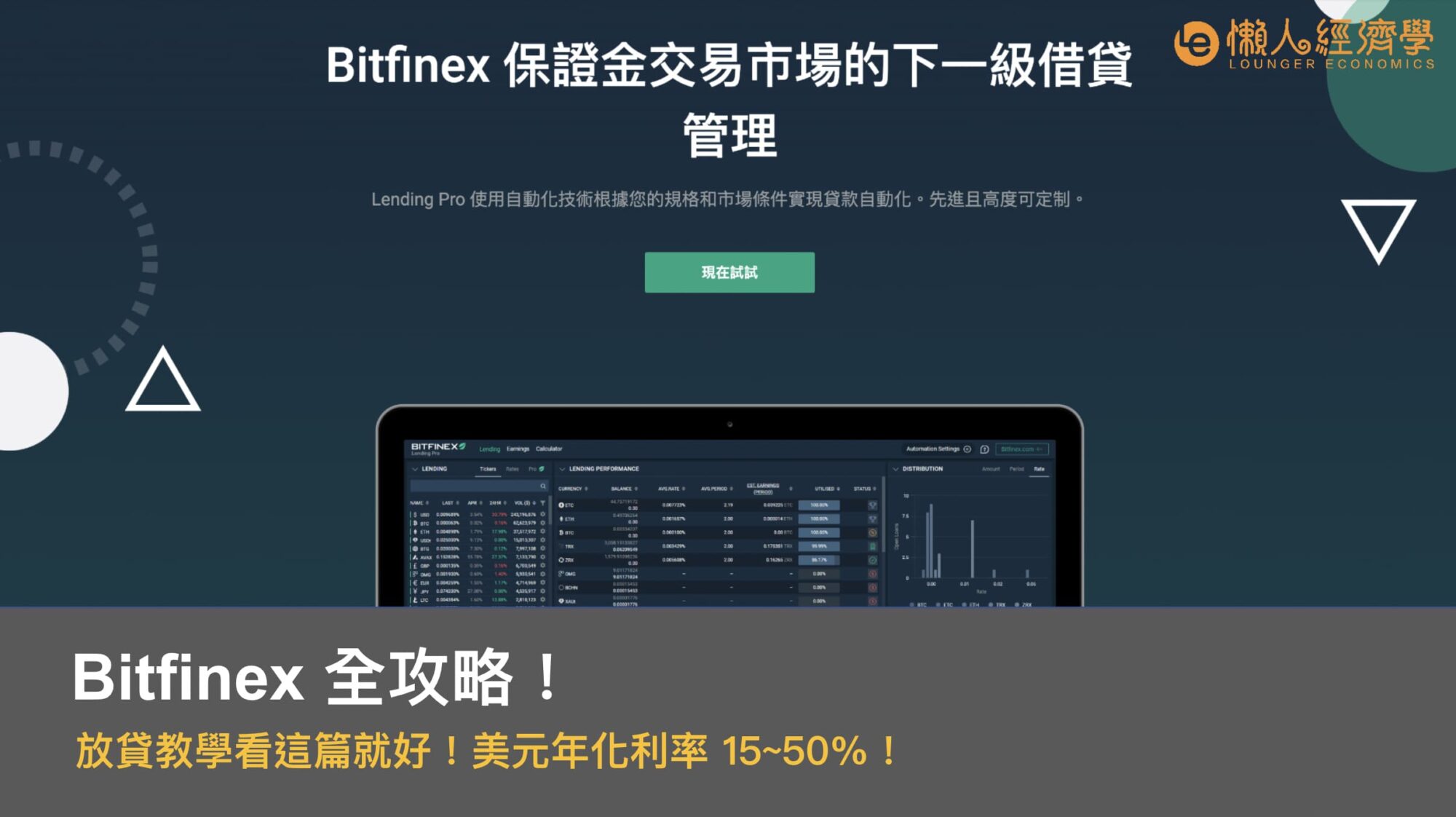 Bitfinex 放貸教學：美元年化利率15～50%，Lending pro 放貸借貸操作指南